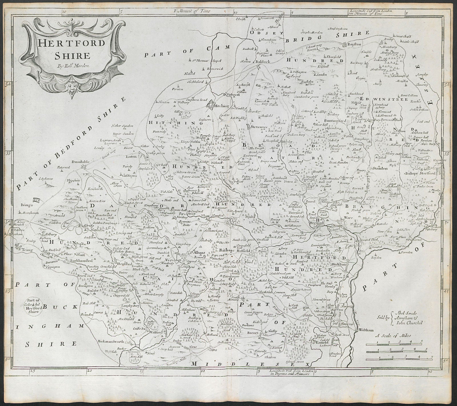 Hertfordshire. 'HERTFORD SHIRE' by ROBERT MORDEN in Camden's Britannia 1722 map